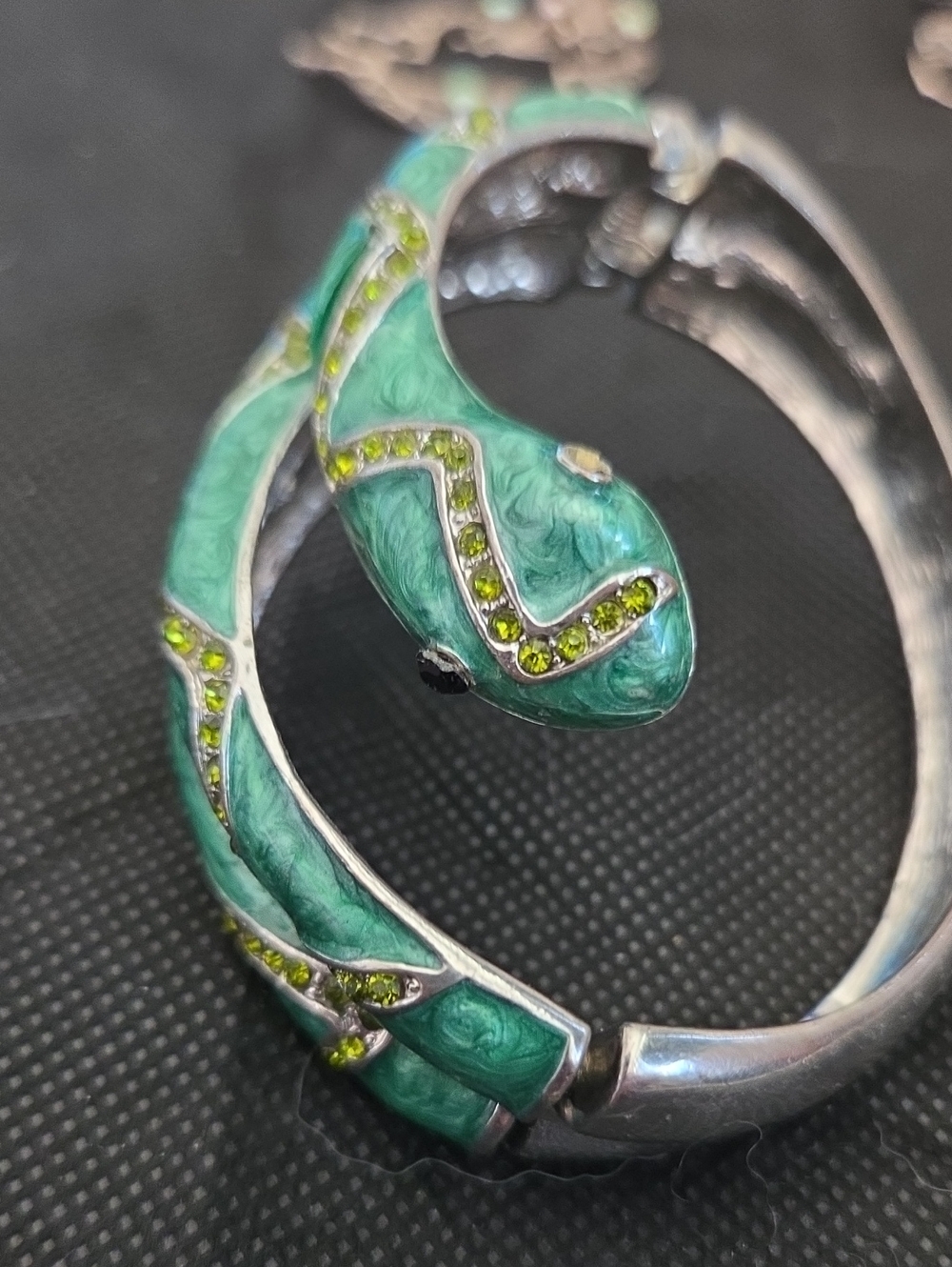 Silver-Tone Green Snake Clamper  Bracelet with Lime Crystal Accents
